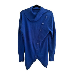 New York & Company Royal Blue Cowl Neck Button Sweater Size Large Asymmetric